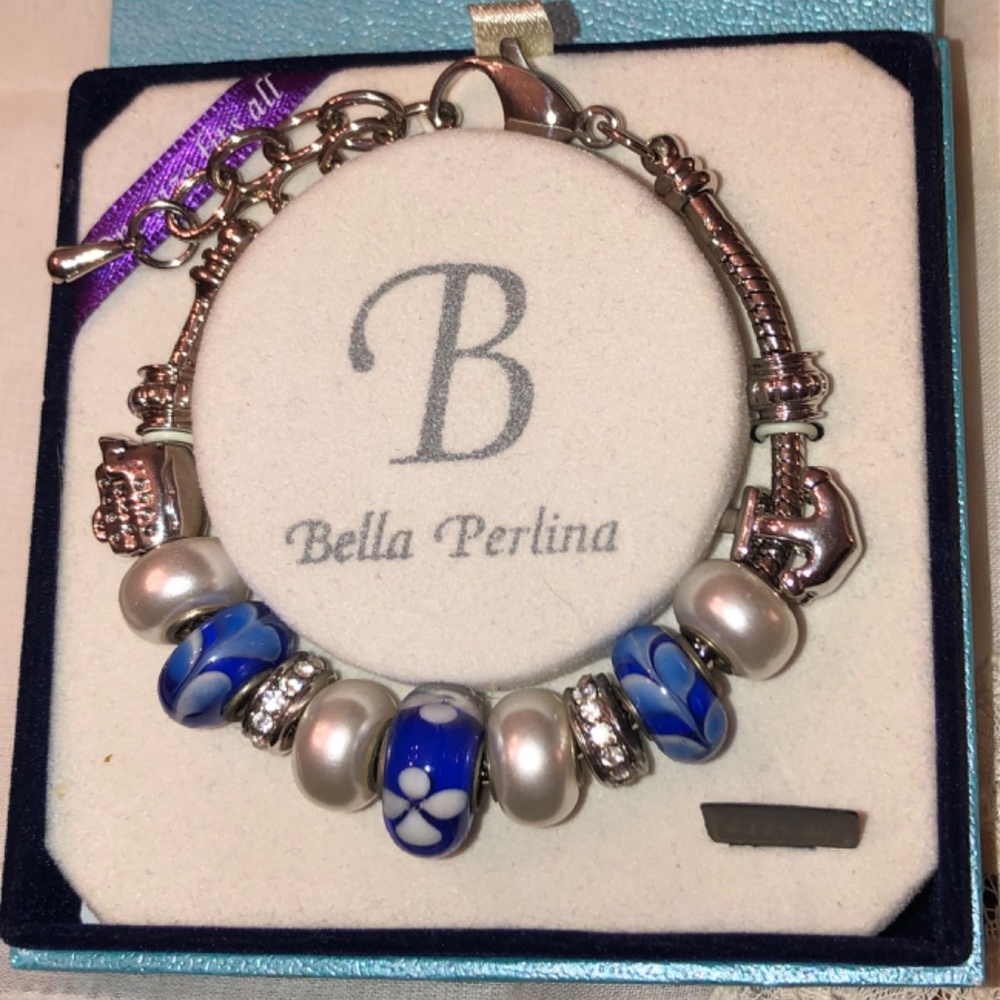 Bella Perlina Silver Art Glass SlCharm Bracelet Blue Bella Pelina - Picture 15 of 16